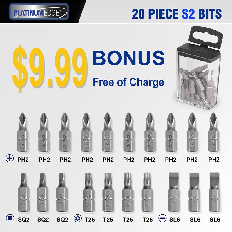 PLATINUMEDGE 276pc Titanium Twist Drill Bit Set with S2 Bits 135Â° Tip High Speed Steel, Size from 1/16" up to 1/2", Ideal in Wood Cast Iron Aluminum Alloy Plastic Fiberglass, Clear Lid Case - Image 5